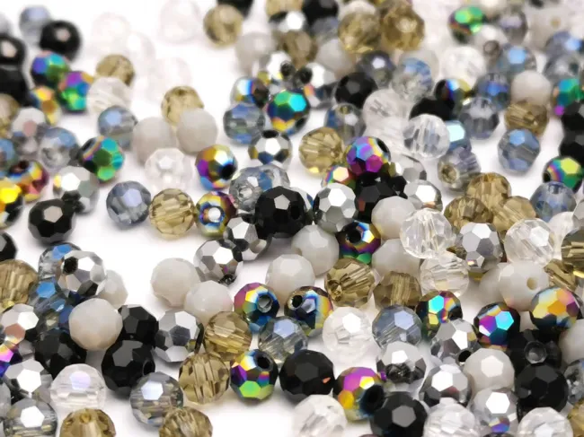 Margele cristal rotund fatetat 4mm mix negru gri (250buc)