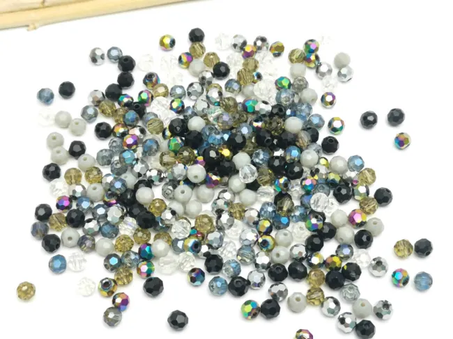 Margele cristal rotund fatetat 4mm mix negru gri (250buc)