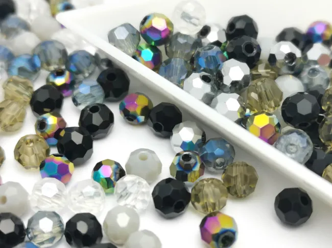 Margele cristal rotund fatetat 4mm mix negru gri (250buc)