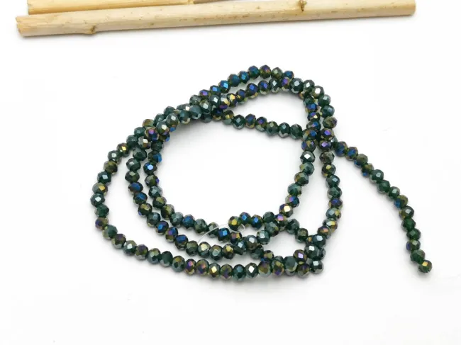 Margele cristal rondel 2.5x2mm verde inchis opal AB (sirag)