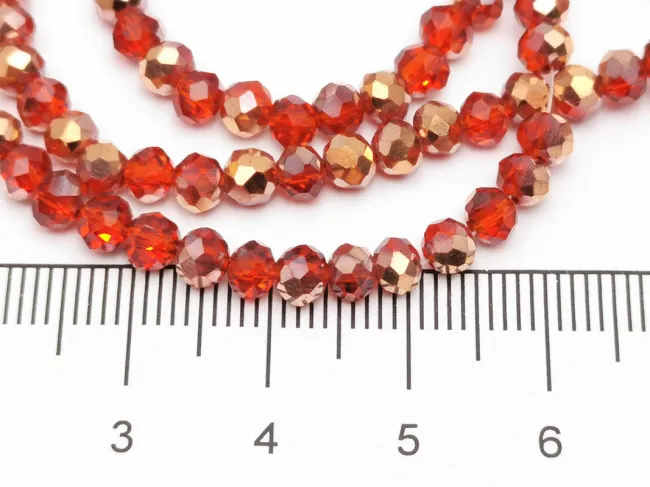 Margele cristal rondel fatetat 4x3mm rosu rose gold (sirag)