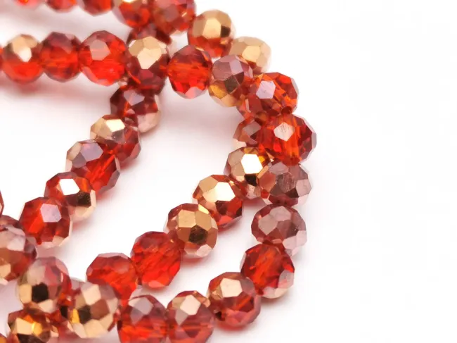 Margele cristal rondel fatetat 4x3mm rosu rose gold (sirag)