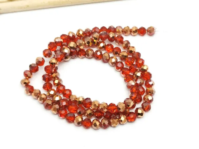 Margele cristal rondel fatetat 4x3mm rosu rose gold (sirag)