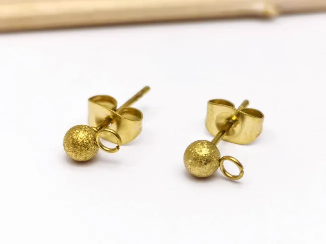 Tortite cercei otel inoxidabil 304 auriu cu opritor biluta texturata (2buc)