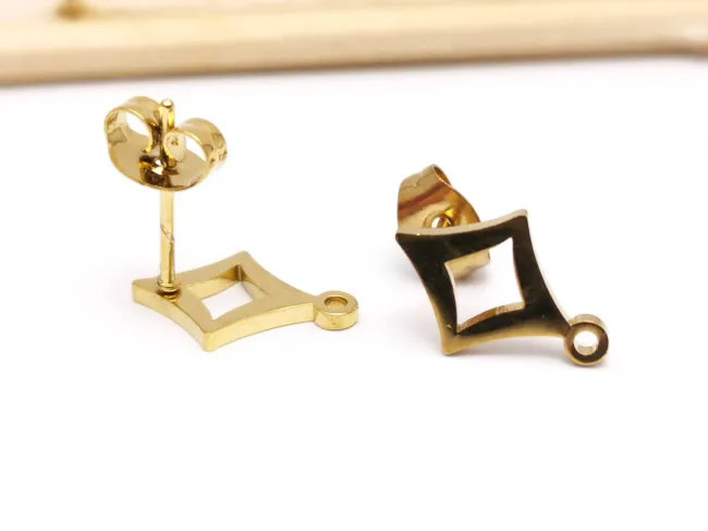 Tortite cercei otel inoxidabil 304 auriu cu opritor romb 12.5x8.5mm (2buc)