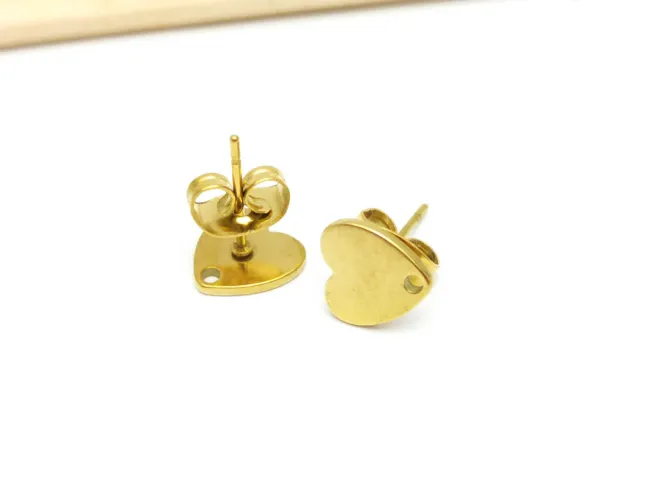 Tortite cercei otel inoxidabil 304 auriu cu opritor inima 8x7.5mm (2buc)