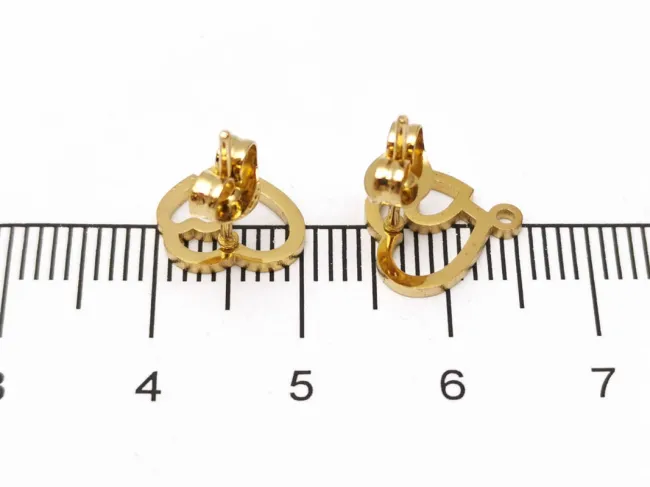 Tortite cercei otel inoxidabil 304 auriu cu opritor inima 10.5x9mm (2buc)