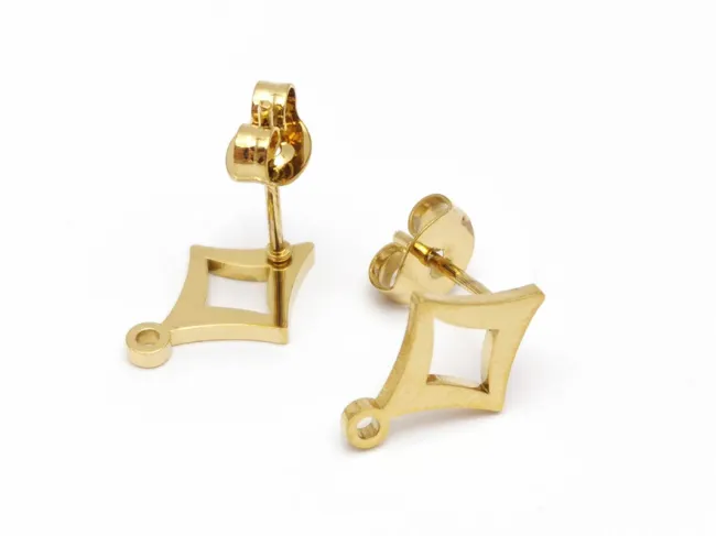 Tortite cercei otel inoxidabil 304 auriu cu opritor romb 12.5x8.5mm (2buc)