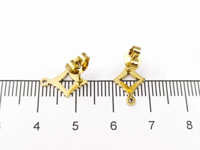 Tortite cercei otel inoxidabil 304 auriu cu opritor romb 12.5x8.5mm (2buc)