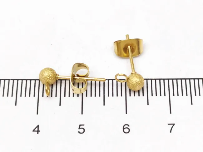 Tortite cercei otel inoxidabil 304 auriu cu opritor biluta texturata (2buc)