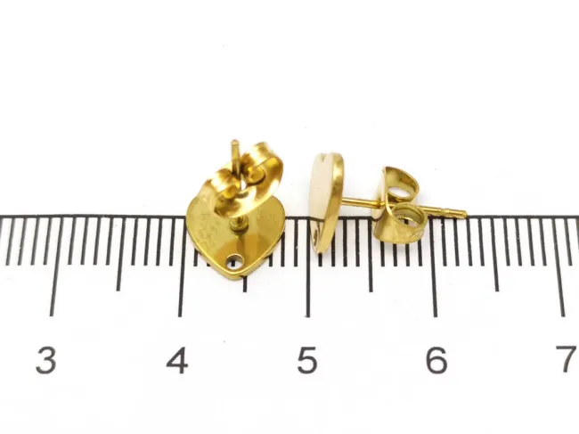 Tortite cercei otel inoxidabil 304 auriu cu opritor inima 8x7.5mm (2buc)