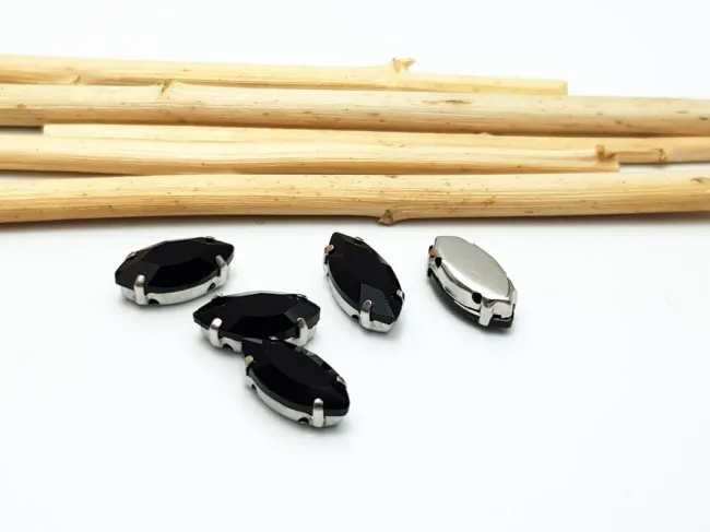 Distantier montee cu rhinestone de cristal 12x6mm negru (1buc)