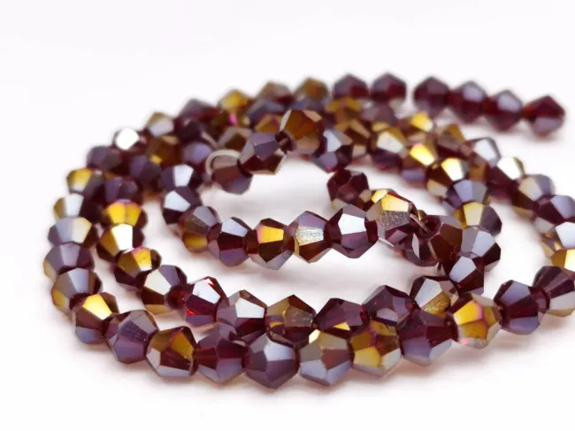 Margele cristal biconic 4mm burgundy inchis AB (sirag)