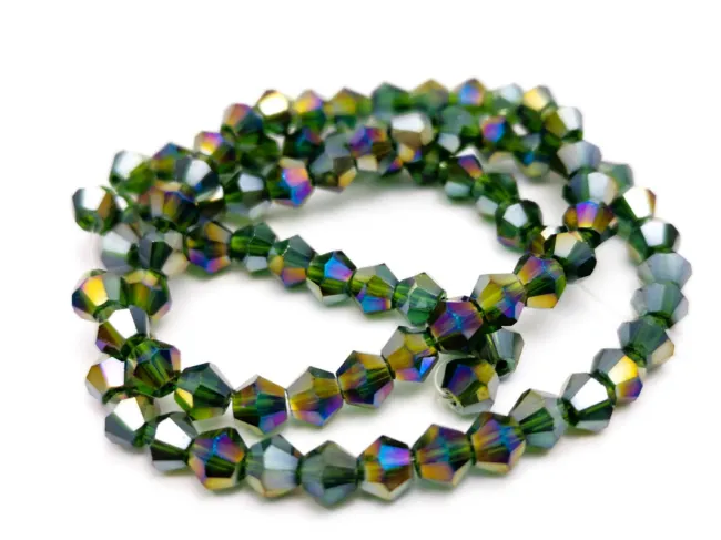 Margele cristal biconic 4mm verde inchis AB (sirag)