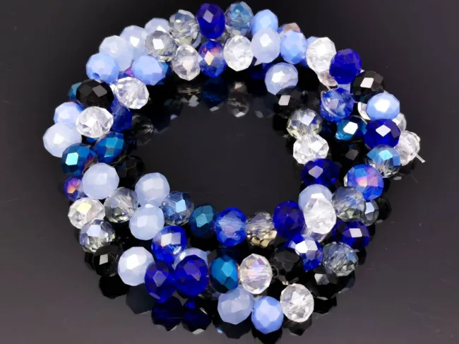 Margele cristal rondel fatetat 6x4mm mix albastru (sirag)