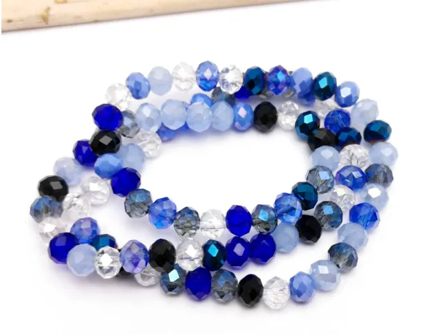 Margele cristal rondel fatetat 6x4mm mix albastru (sirag)