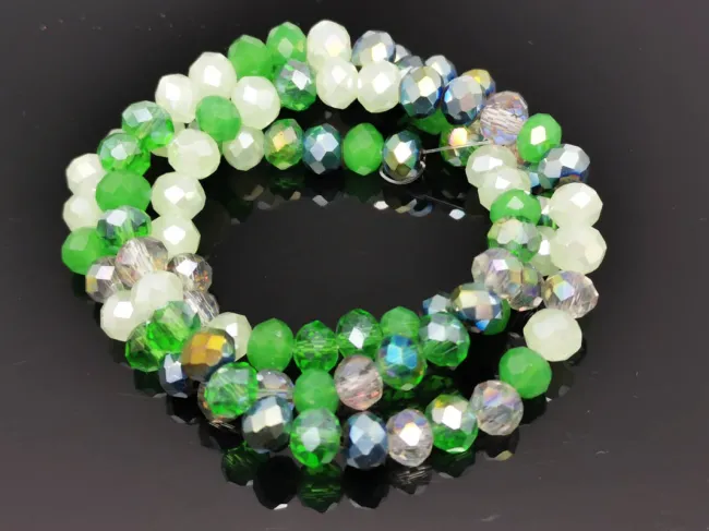 Margele cristal rondel fatetat 6x4mm mix verde (sirag)