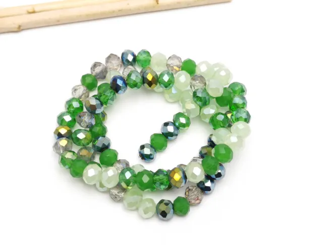 Margele cristal rondel fatetat 6x4mm mix verde (sirag)