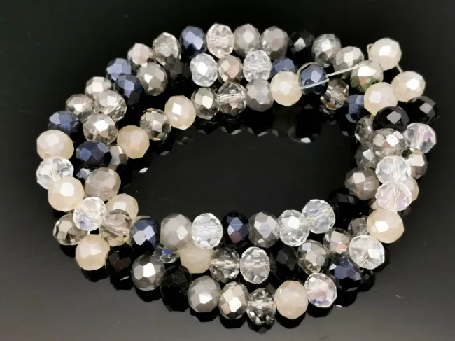 Margele cristal rondel fatetat 6x4mm mix negru gri (sirag)