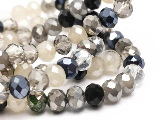 Margele cristal rondel fatetat 6x4mm mix negru gri (sirag)