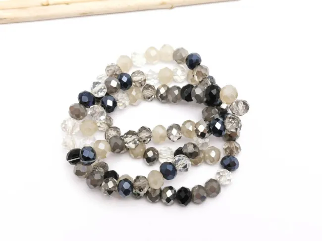 Margele cristal rondel fatetat 6x4mm mix negru gri (sirag)
