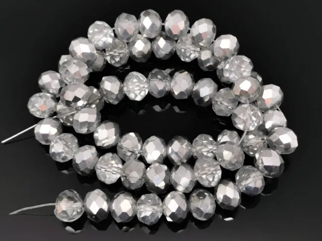 Margele cristal rondel fatetat 8x6mm argintiu transparent (sirag)