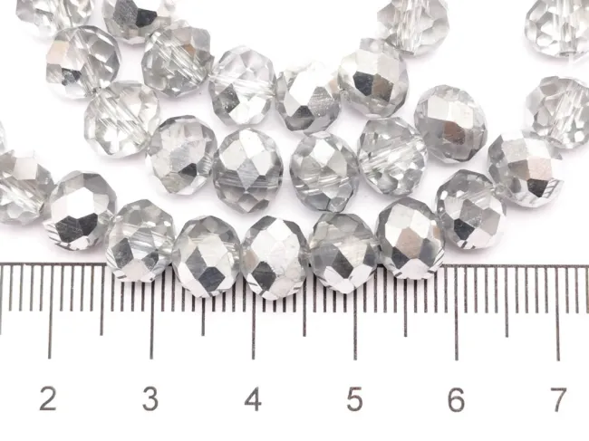 Margele cristal rondel fatetat 8x6mm argintiu transparent (sirag)