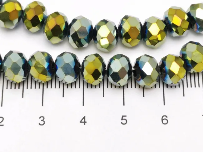 Margele cristal rondel fatetat 8x6mm iris verde metalic (sirag)
