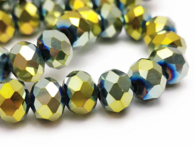 Margele cristal rondel fatetat 8x6mm iris verde metalic (sirag)