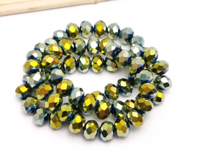 Margele cristal rondel fatetat 8x6mm iris verde metalic (sirag)