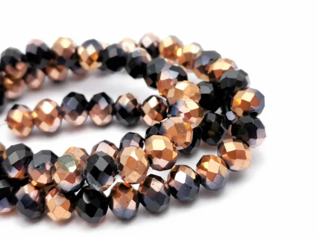 Margele cristal rondel fatetat 6x4mm negru rose gold (sirag)