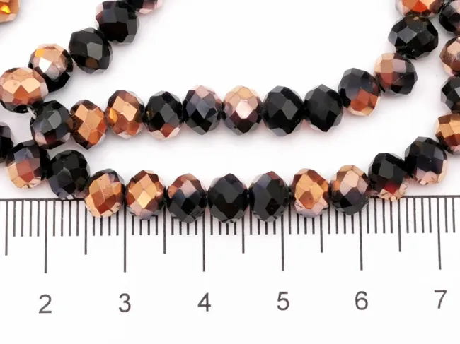Margele cristal rondel fatetat 6x4mm negru rose gold (sirag)