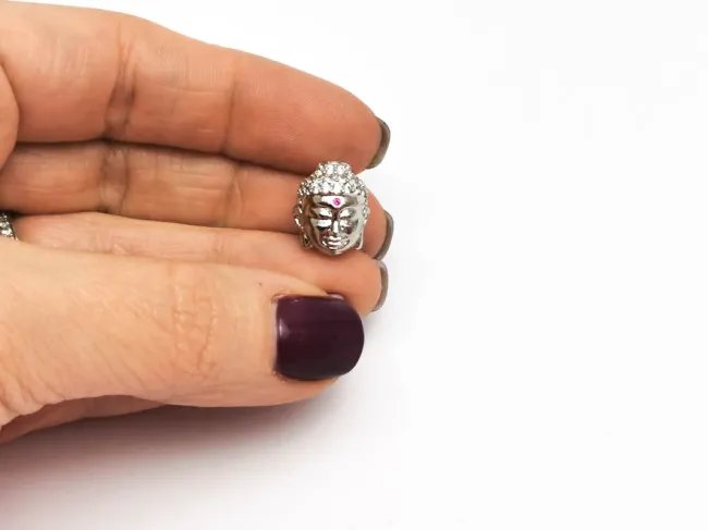 Distantier cubic zirconia buddha 13x12mm argintiu