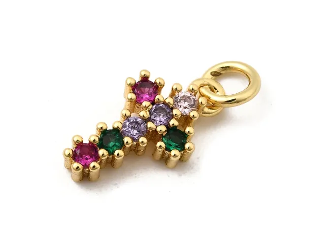 Charm cubic zirconia cruce 12.5x7mm auriu