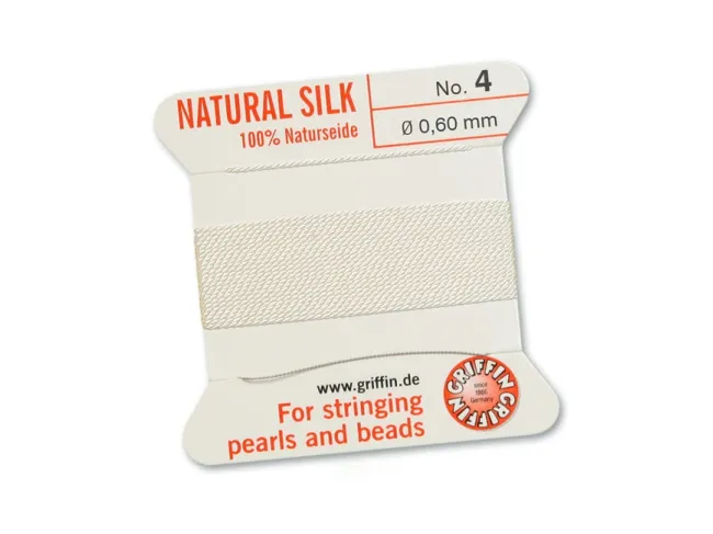 Fir matase naturala pentru insirat perle si margele nr 4 - 0.60mm alb (2metri)