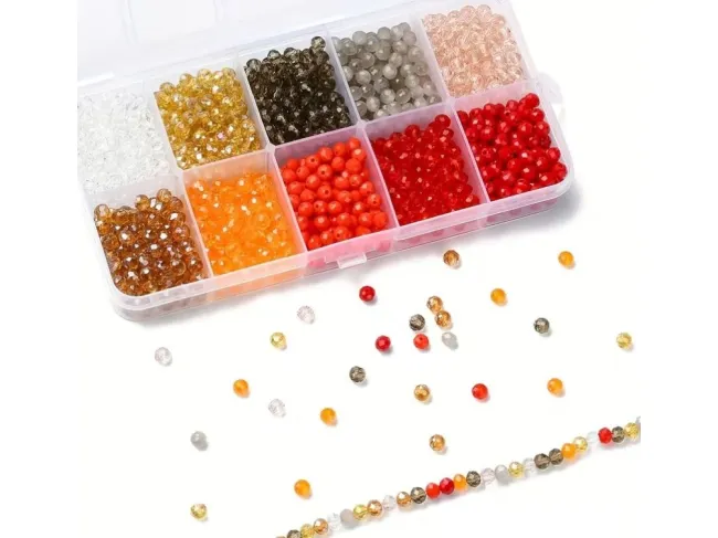 Kit creativ margele cristale rondele 4x3mm 1300 buc + cutie compartimentata