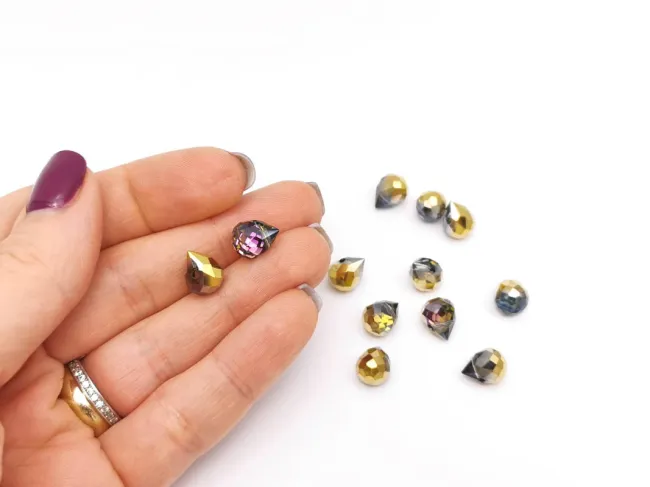 Briolete de cristal 11x8mm iris auriu mov