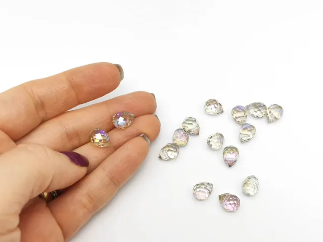 Briolete de cristal 11x8mm iris bej mov