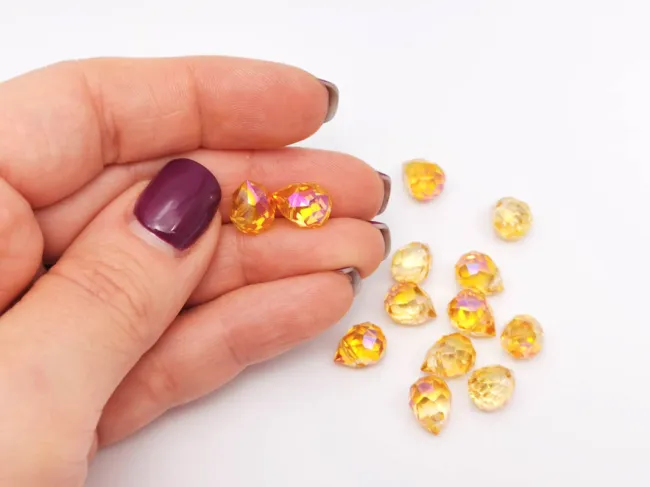 Briolete de cristal 11x8mm auriu roscat