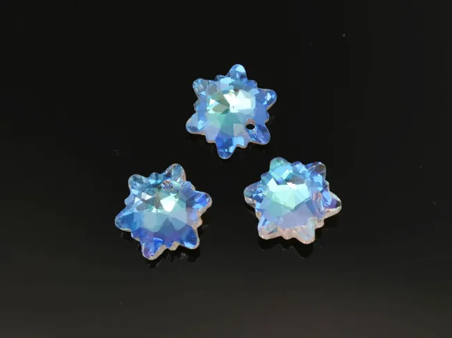 Pandantiv sticla fulg de nea 14mm transparent albastrui