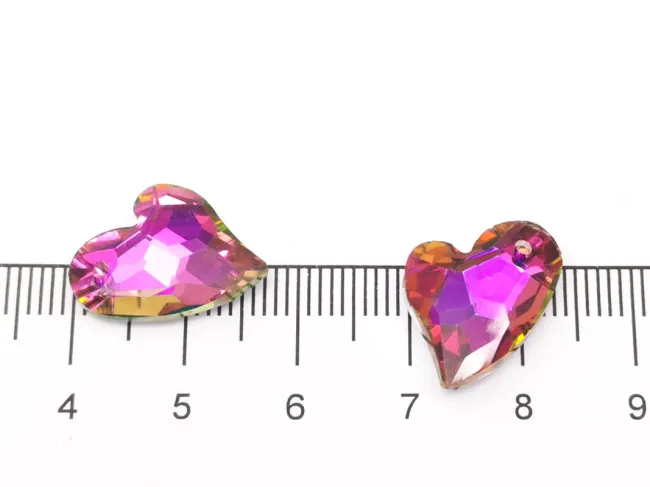 Pandantiv sticla inima 17x12.5mm magenta