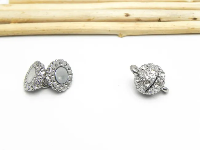 Inchizatoare magnetica cu rhinestone 16x10mm argintiu inchis