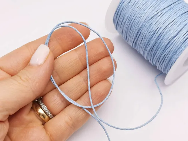 Rola ata bumbac cerata grosime 1mm albastru pal (80m)