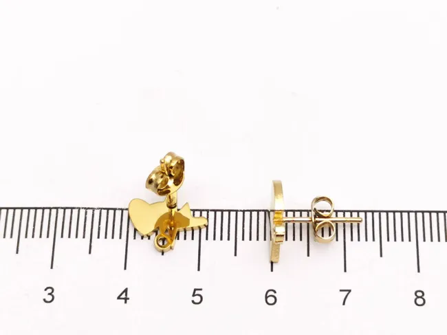 Tortite cercei otel inoxidabil 304 auriu placat IP cu opritor heartbeat 11x10.5mm (2buc)