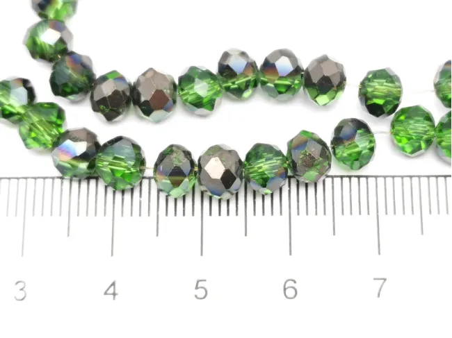 Margele cristal rondel fatetat 6x4mm verde gri inchis metalic (sirag)