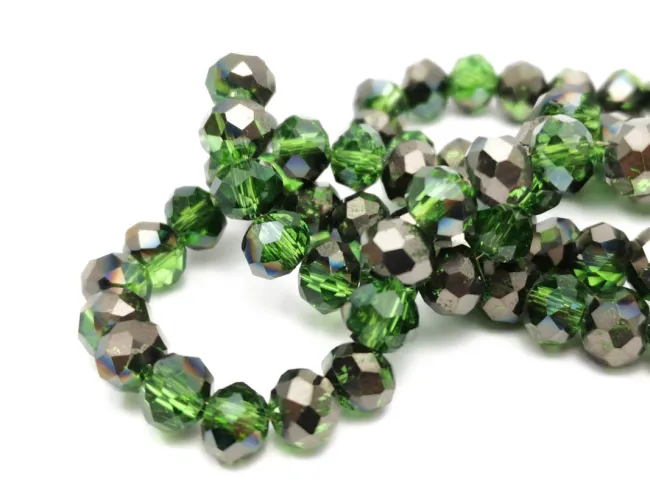 Margele cristal rondel fatetat 6x4mm verde gri inchis metalic (sirag)