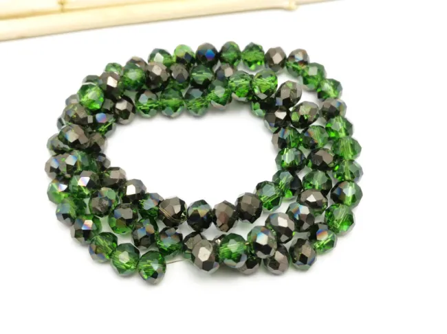 Margele cristal rondel fatetat 6x4mm verde gri inchis metalic (sirag)