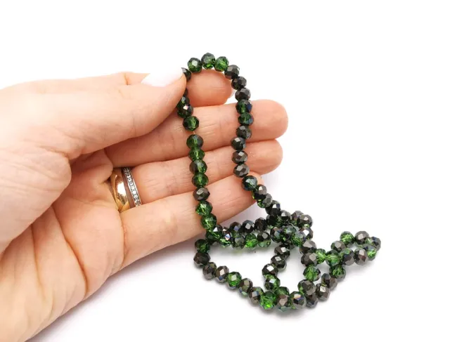 Margele cristal rondel fatetat 6x4mm verde gri inchis metalic (sirag)