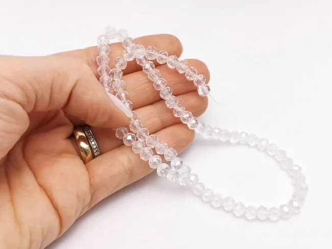 Margele cristal rondel fatetat 6x4mm transparent lustered (sirag)