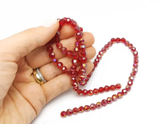 Margele cristal rotund fatetat 6mm rosu inchis AB (sirag)